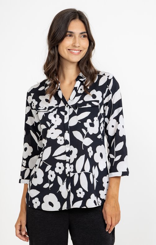 Chemise imprimée grosse fleur bicolore