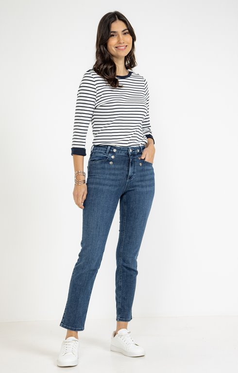 Pantalon denim coupe droite boutons