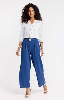 Pantalon fluide large boucle coquillage