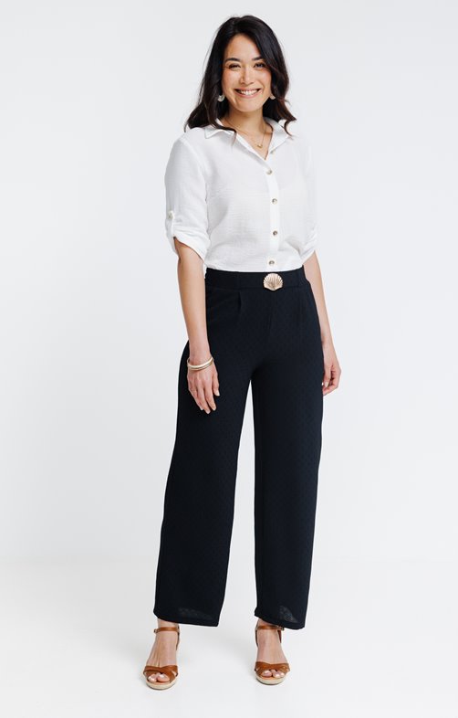 Pantalon fluide large boucle coquillage