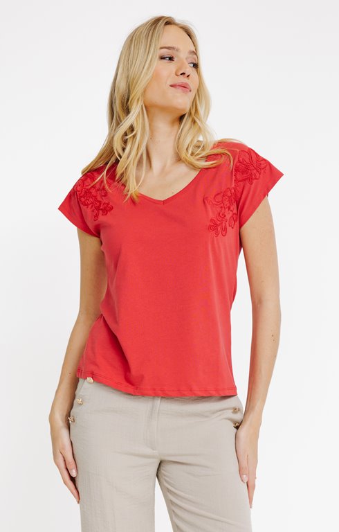 Tee-shirt brodé manches courtes