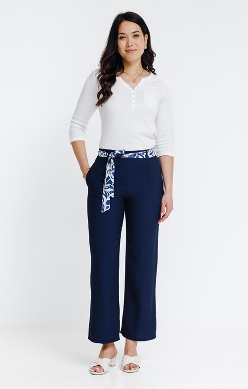 Pantalon large ceinture imprimée