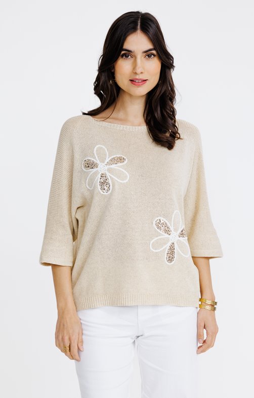 Pull avec patchs fleurs
