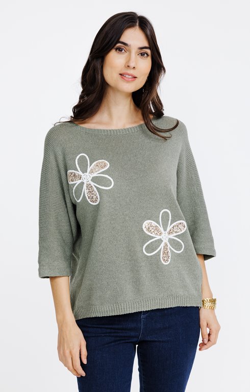 Pull avec patchs fleurs