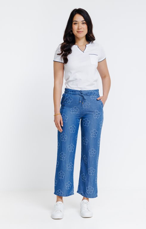 PANTALON TENCEL MOTIFS FLEURS