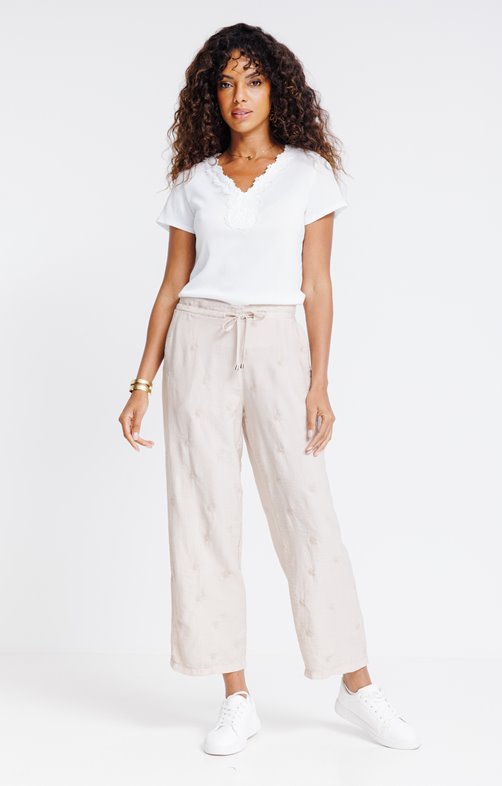 Pantalon fluide soleils brodés