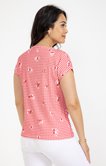 Tee-shirt imprimé vichy et fleur