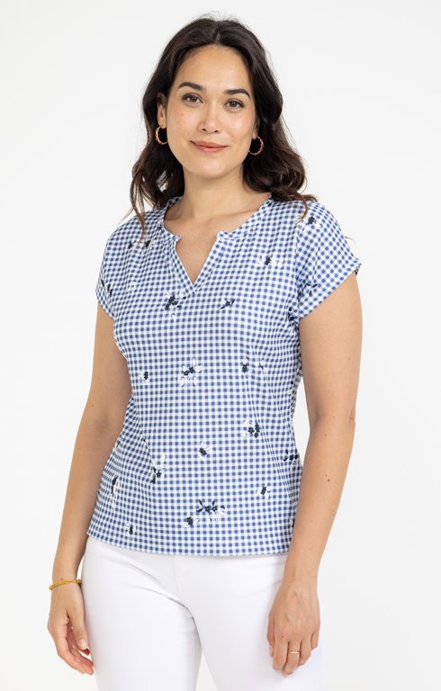Tee-shirt imprimé vichy et fleur