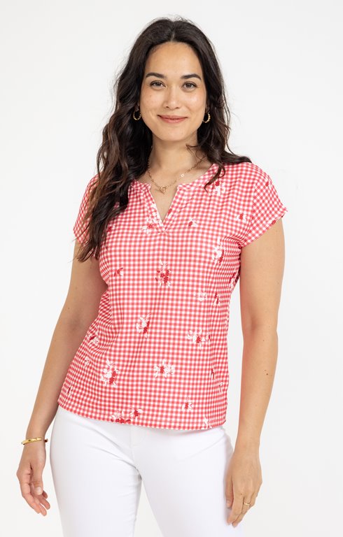 Tee-shirt imprimé vichy et fleur