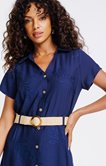 Robe midi col chemise et col V