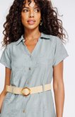 Robe midi col chemise et col V