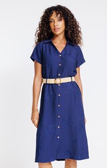 Robe midi col chemise et col V