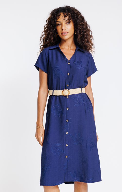 Robe midi col chemise et col V