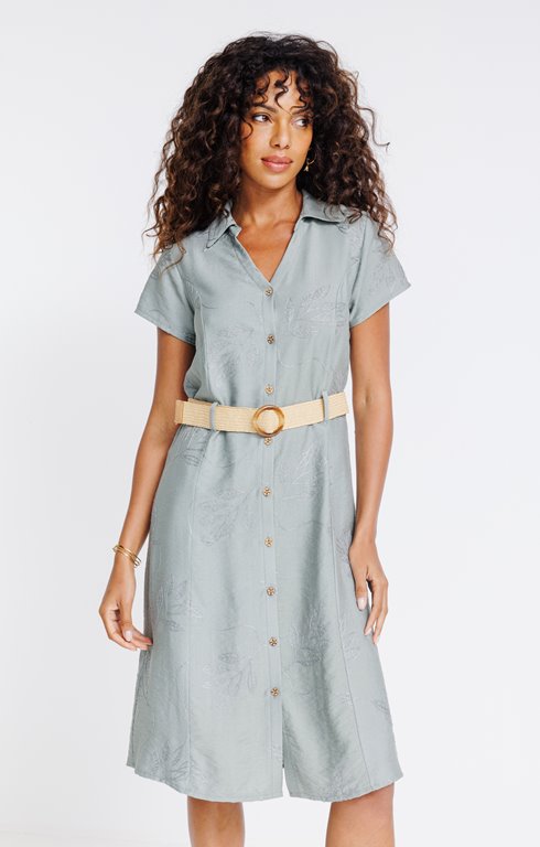Robe midi col chemise et col V