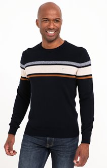 Pull col rond rayé beige stripe