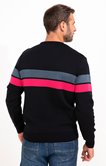 Pull col rond rayé Magenta