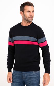 Pull col rond rayé Magenta