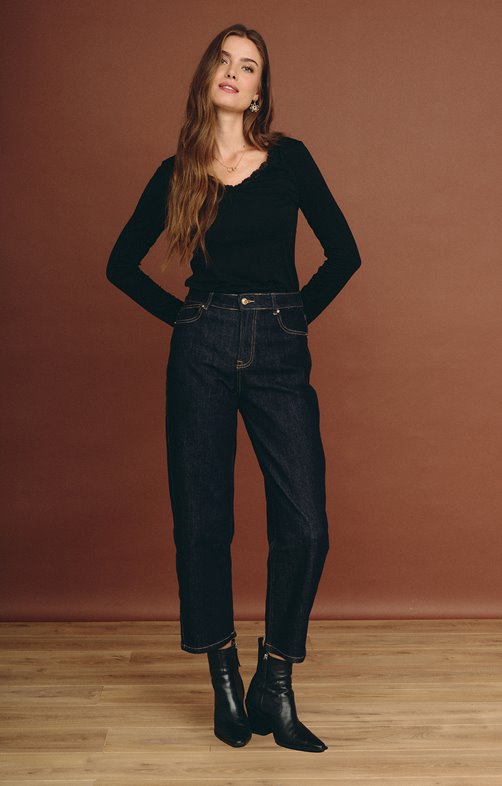 Pantalon denim brut coupe barrel