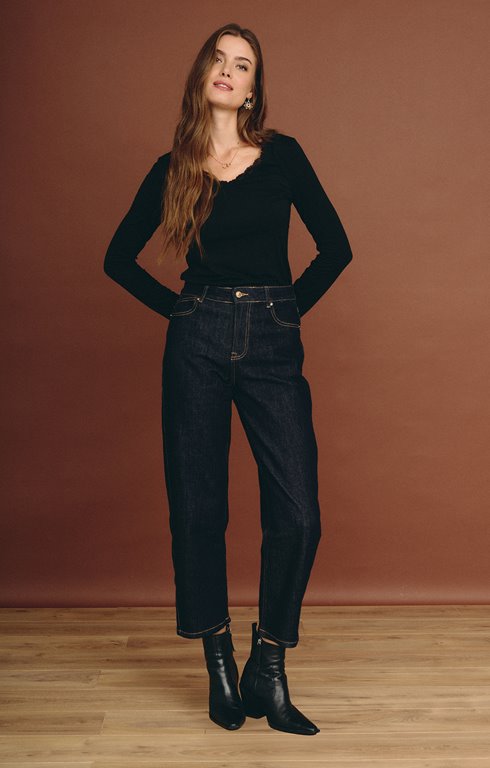 Pantalon denim brut coupe barrel