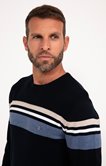 Pull col rond rayé sky