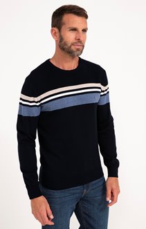 Pull col rond rayé sky