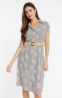 Robe chemise avec ceinture rafia