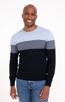 Pull col rond rayé océan