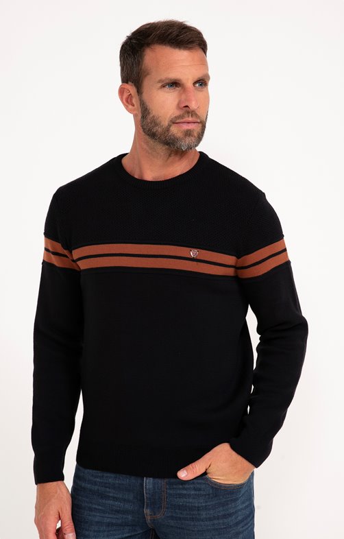 Pull col rond rayé miel