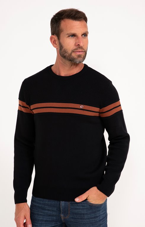 Pull col rond rayé miel