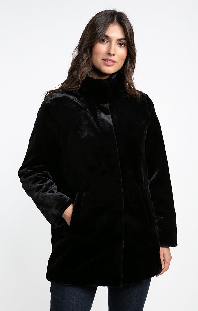 manteau noir fausse fourrure