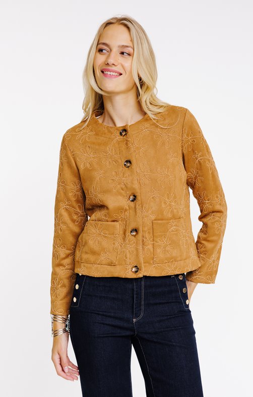 Veste en suédine brodée fleurs