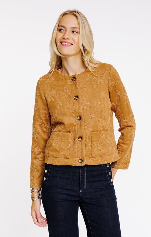 Veste en suédine brodée fleurs