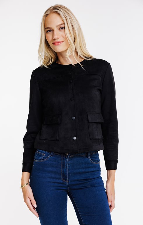 Veste col rond en suédine