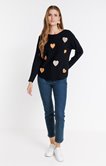 Pull avec coeurs brodés