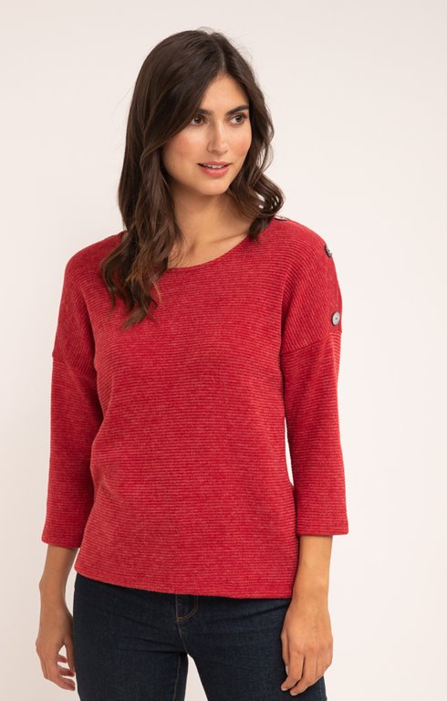 Pull col rond maille fantaisie et bouton
