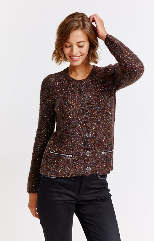 Cardigan fil fantaisie bouton all over