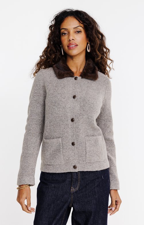 Cardigan col polo fausse fourrure
