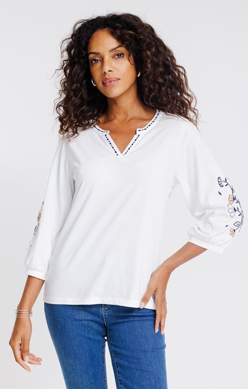 Tee-shirt brodé manches 3/4