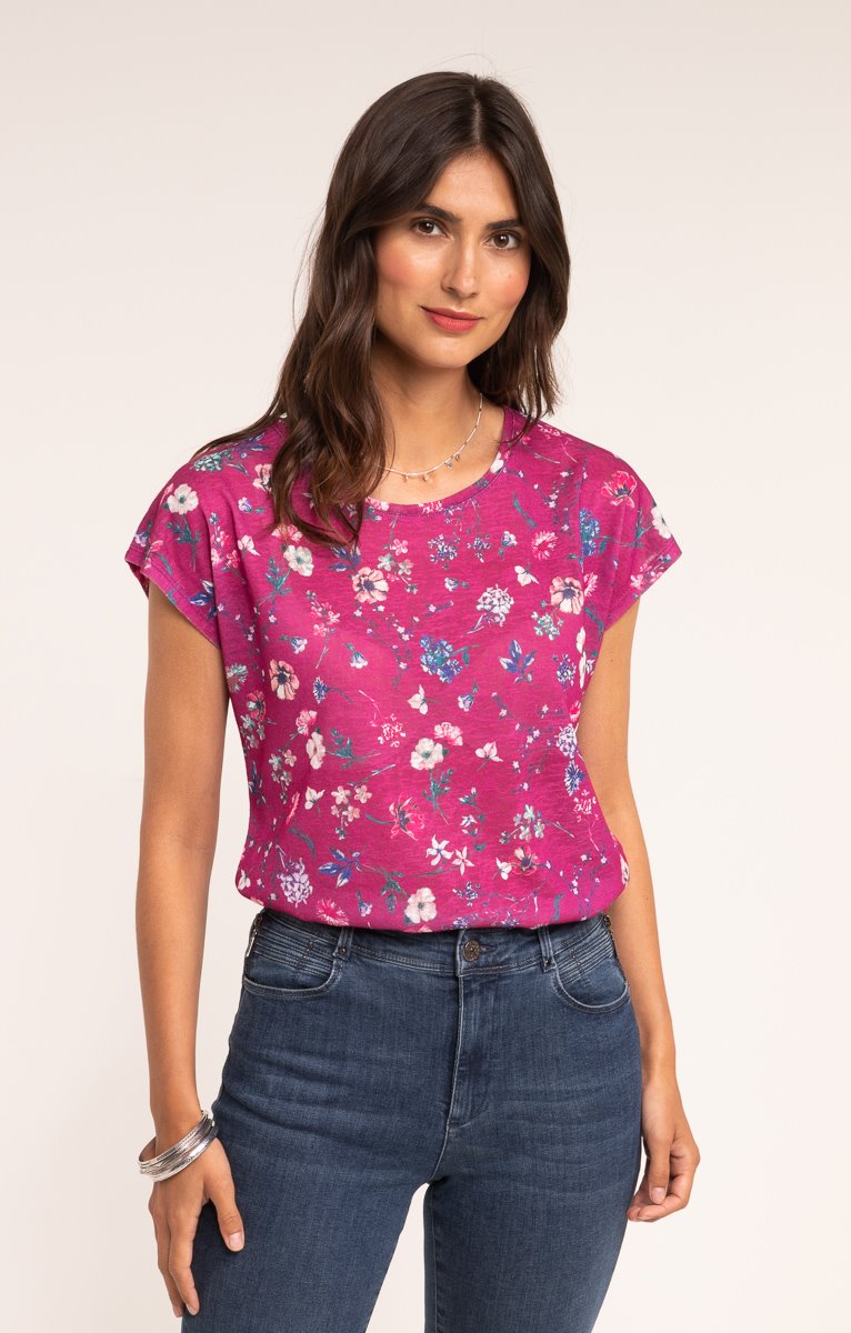 Tee-shirt motif floral manches courtes 