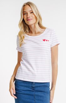 Tee-shirt rayé et coeurs à paillettes