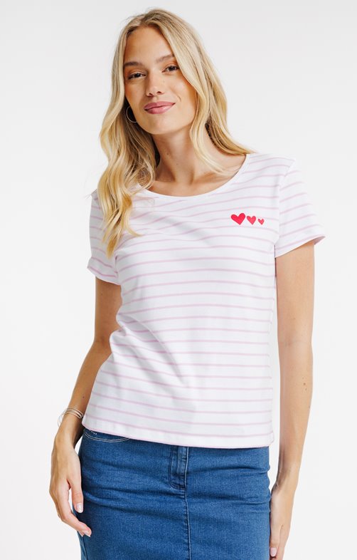 Tee-shirt rayé et coeurs à paillettes