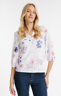 Tee-shirt 3/4 imprimé avec col mao