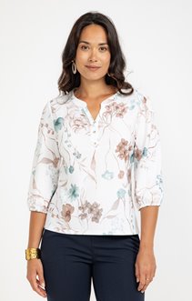 Tee-shirt 3/4 imprimé avec col mao