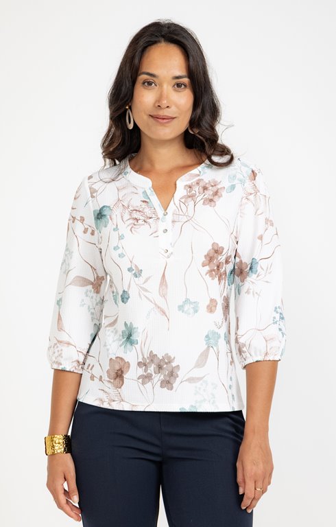 Tee-shirt 3/4 imprimé avec col mao