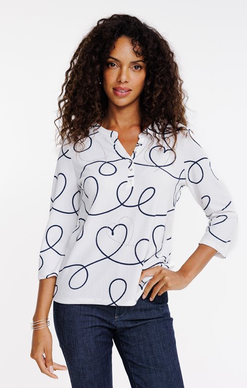 Tee-shirt 3/4 imprimé col mao