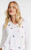 Tee-shirt 3/4 avec col mao et broderie