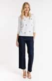 Tee-shirt 3/4 avec col mao et broderie