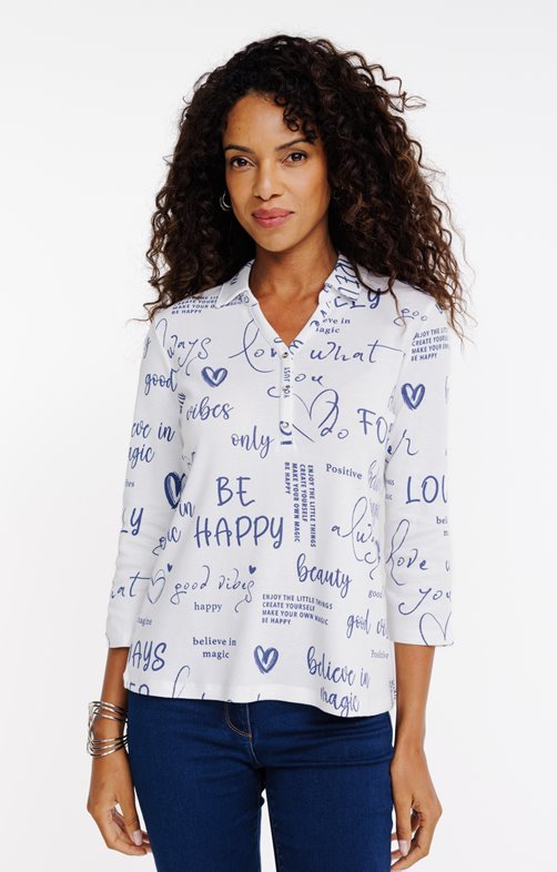 Tee-shirt 3/4 imprimé avec col polo