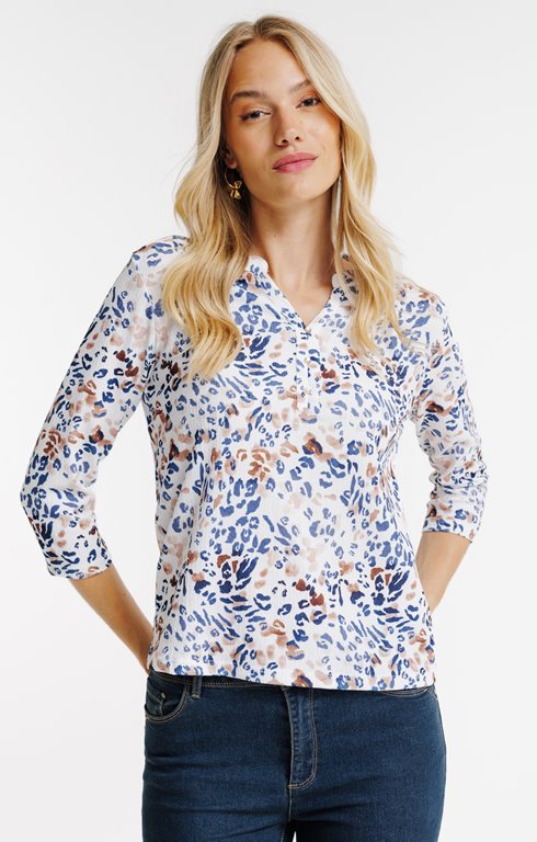 Tee-shirt 3/4 imprimé avec col mao