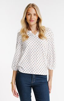 Tee-shirt 3/4 à pois et col mao